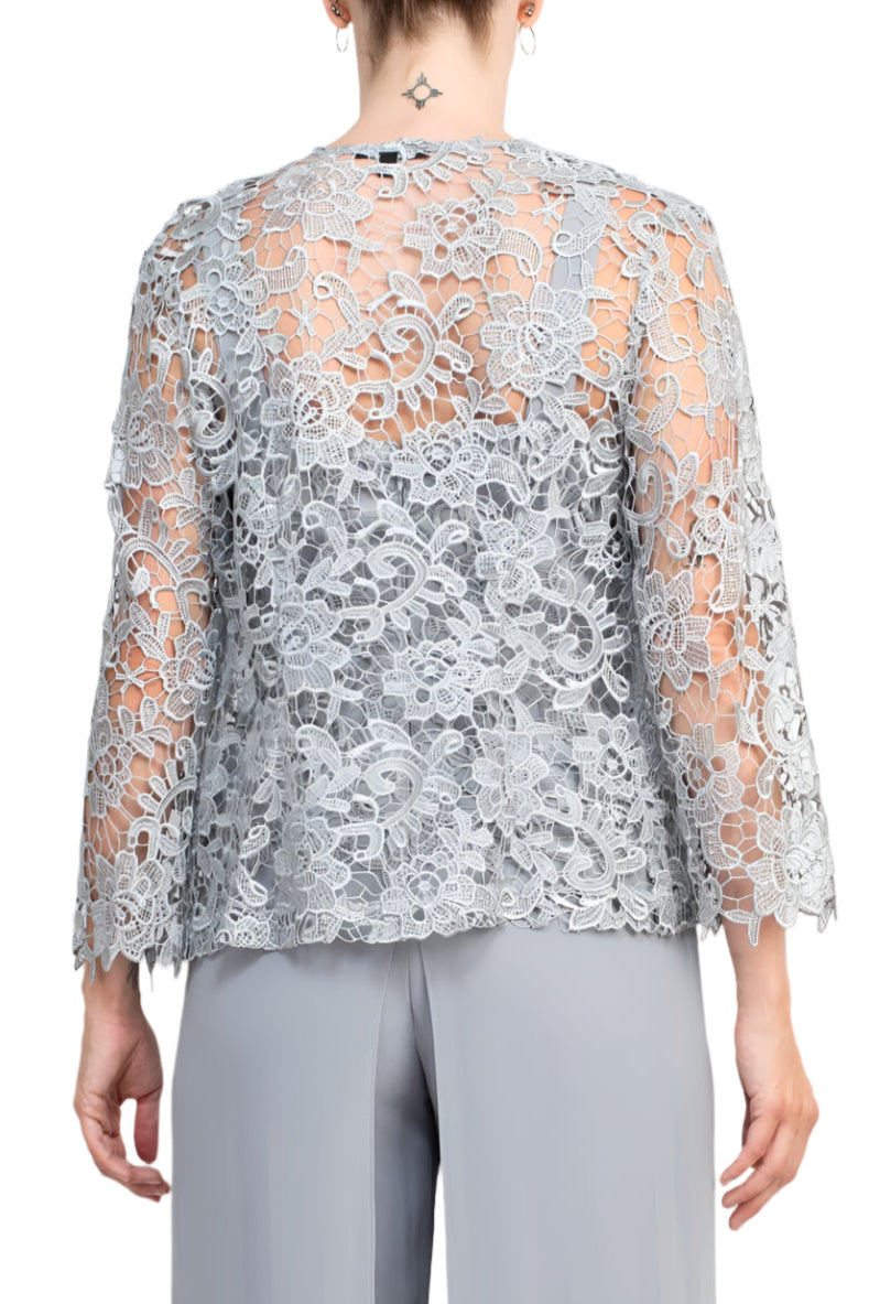 Marina Sweet Heart Neck Sleeveless Back Zipper Wide Leg Jumpsuit With Matching Lace Jacket