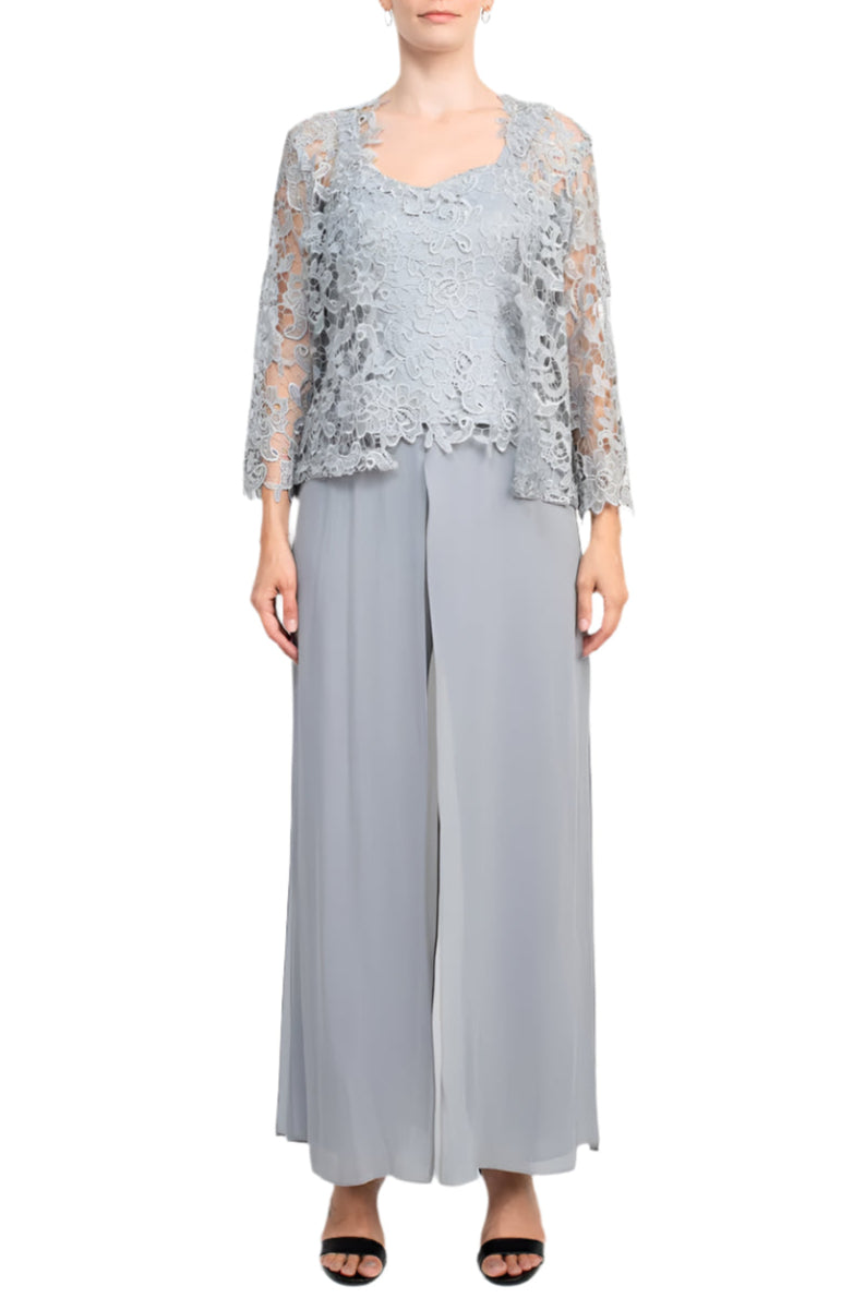 Marina Sweet Heart Neck Sleeveless Back Zipper Wide Leg Jumpsuit With Matching Lace Jacket