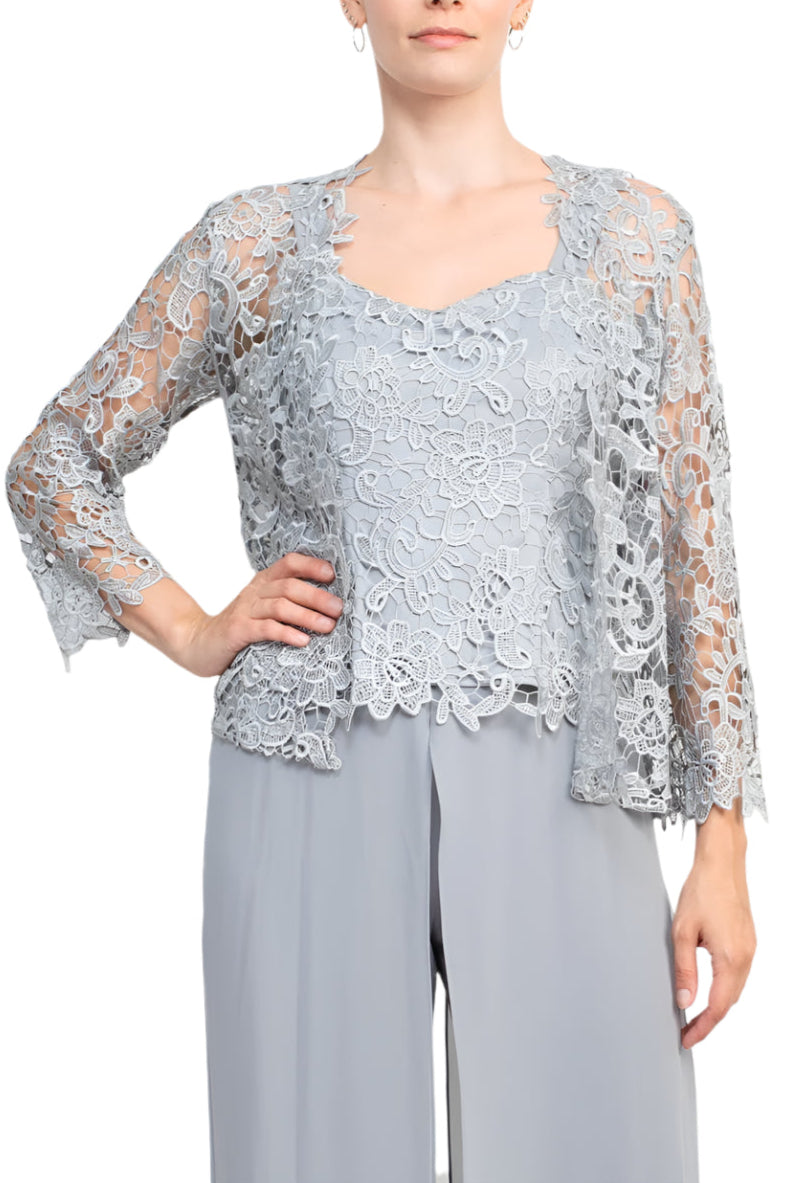 Marina Sweet Heart Neck Sleeveless Back Zipper Wide Leg Jumpsuit With Matching Lace Jacket