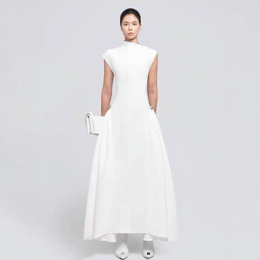 Women's Solid Color Sleeveless Swing High Waist Dress
