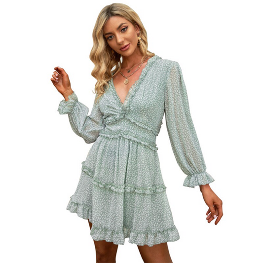 Woman’s Summer Deep V-neck Ruffle Mini Tunic Dress